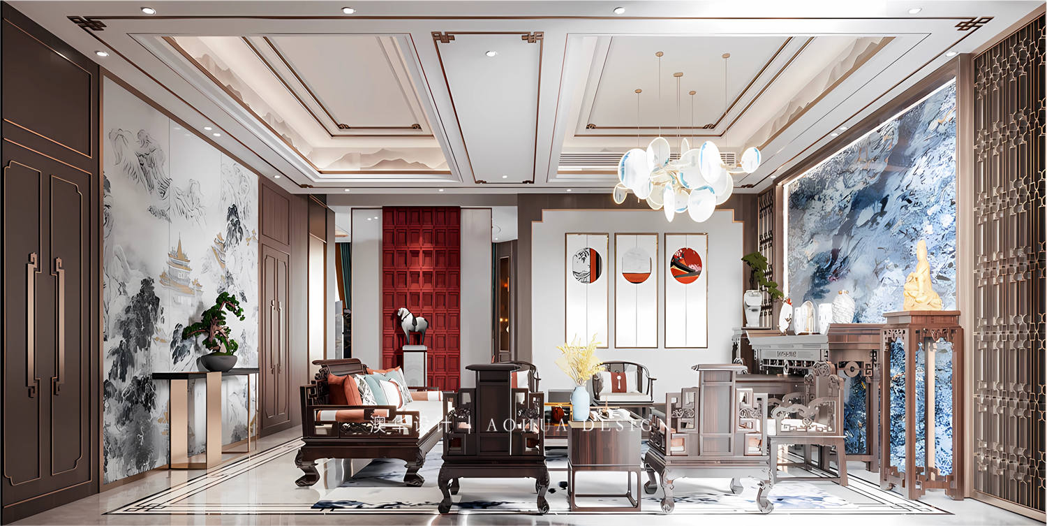 武汉别墅装修,新中式风格